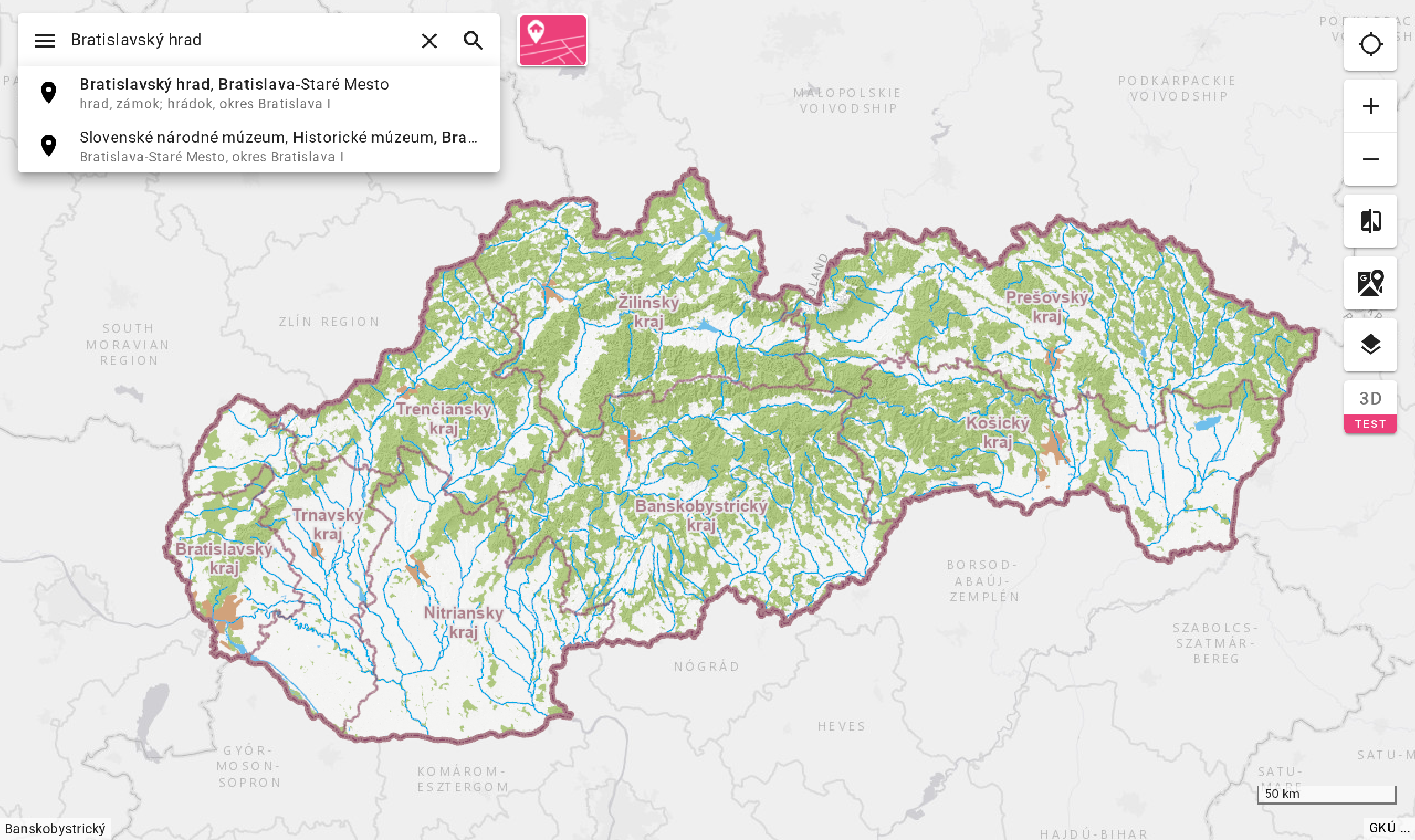 MAPKA – vyhľadávanie miesta v katastri nehnuteľností