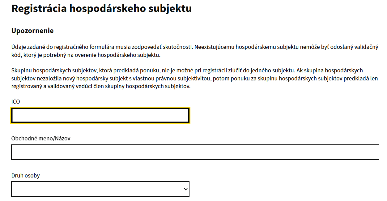 IS EVO – Registrácia hospodárskeho subjektu