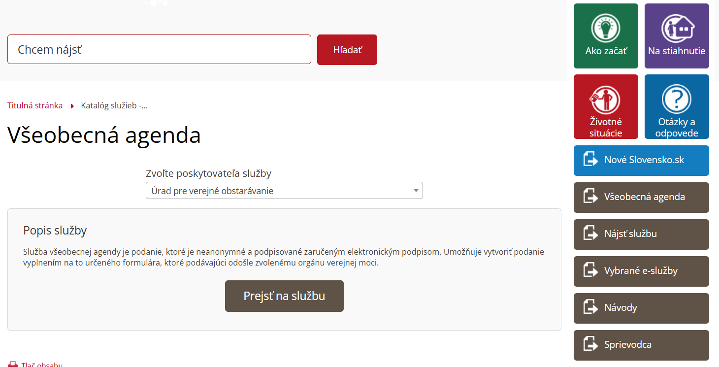 slovensko.sk – Všeobecná agenda