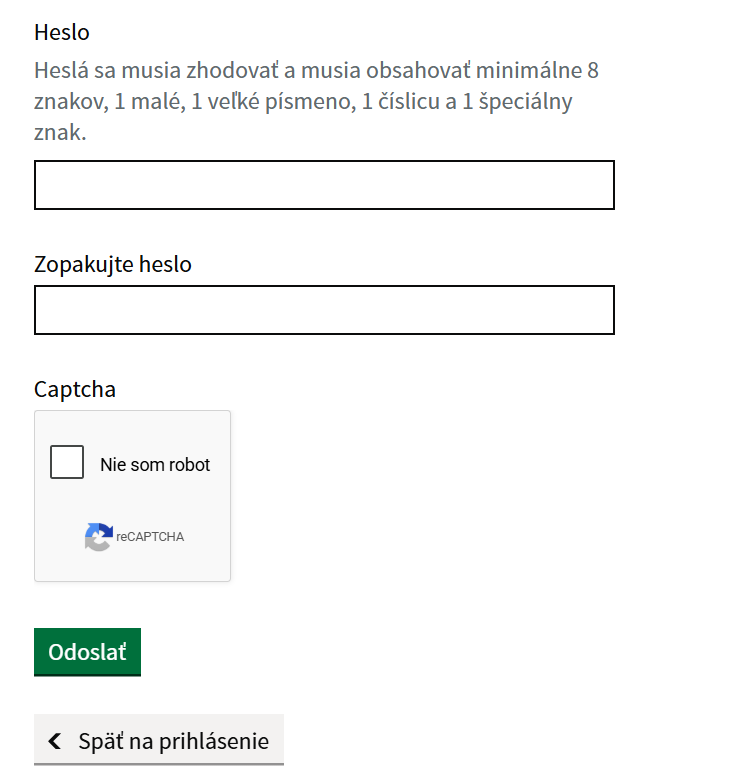 IS EVO – formulár Vytvorenie účtu