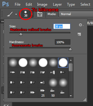 nastavenie veľkosti štetca - brush