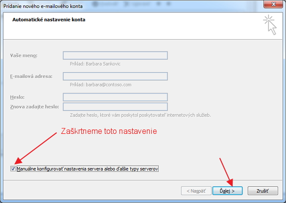 outlook pridanie nového emailového konta
