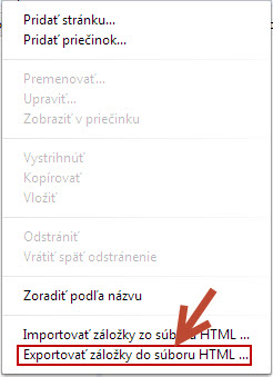 export záložiek do súboru html v chrome
