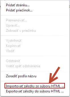 importovanie záložiek zo súboru HTML