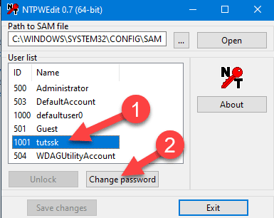 vyberte používateľa ktorému chcete zmeniť heslo