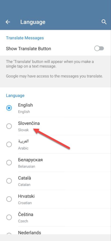 telegram slovenčina