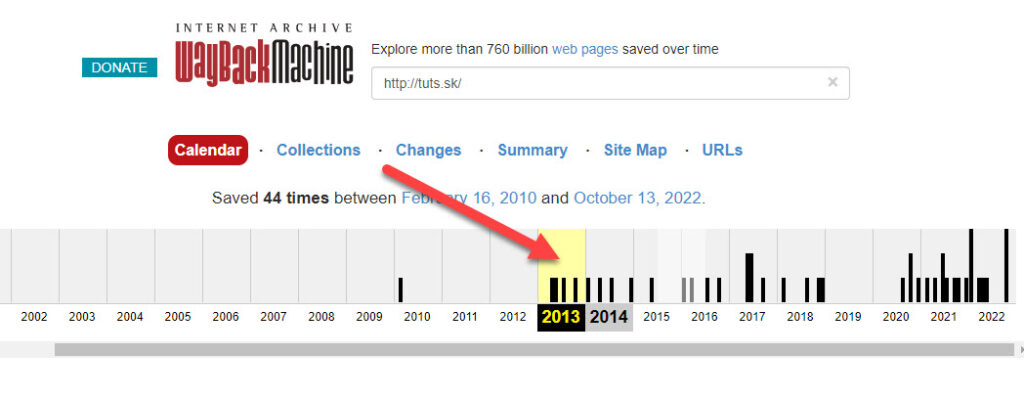  graf rokov v ktorom bola webstránka zaznamenaná